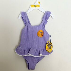 Banana Boat Ruffled One-Piece Swimsuit Toddler Girl 24 Mo Purple UPF 50+ NWT